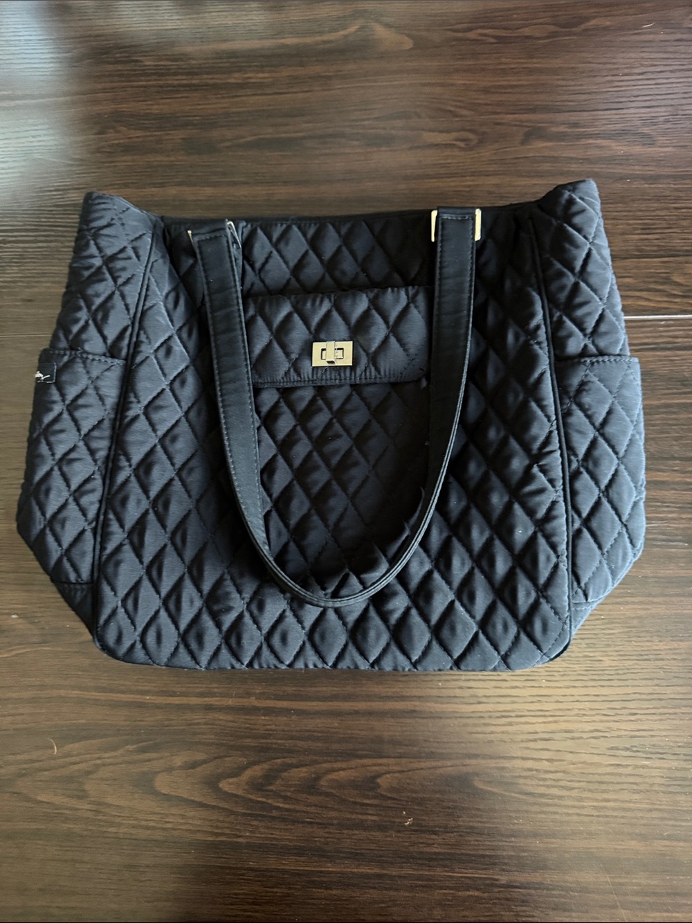 Vera Bradley Quilted Black Tote with Turn-Lock Pocket